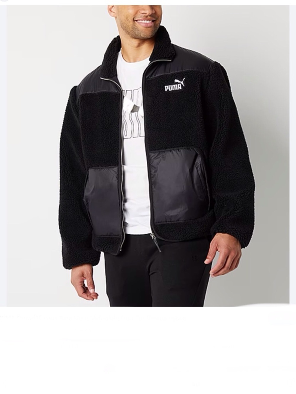 Puma Black Sherpa Panel Zip Jacket for Men Size Large